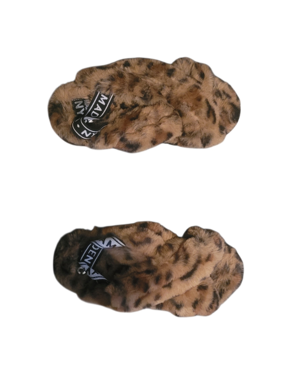 Faux Fur Leopard Print Cross-Band Slippers Madden Girl
